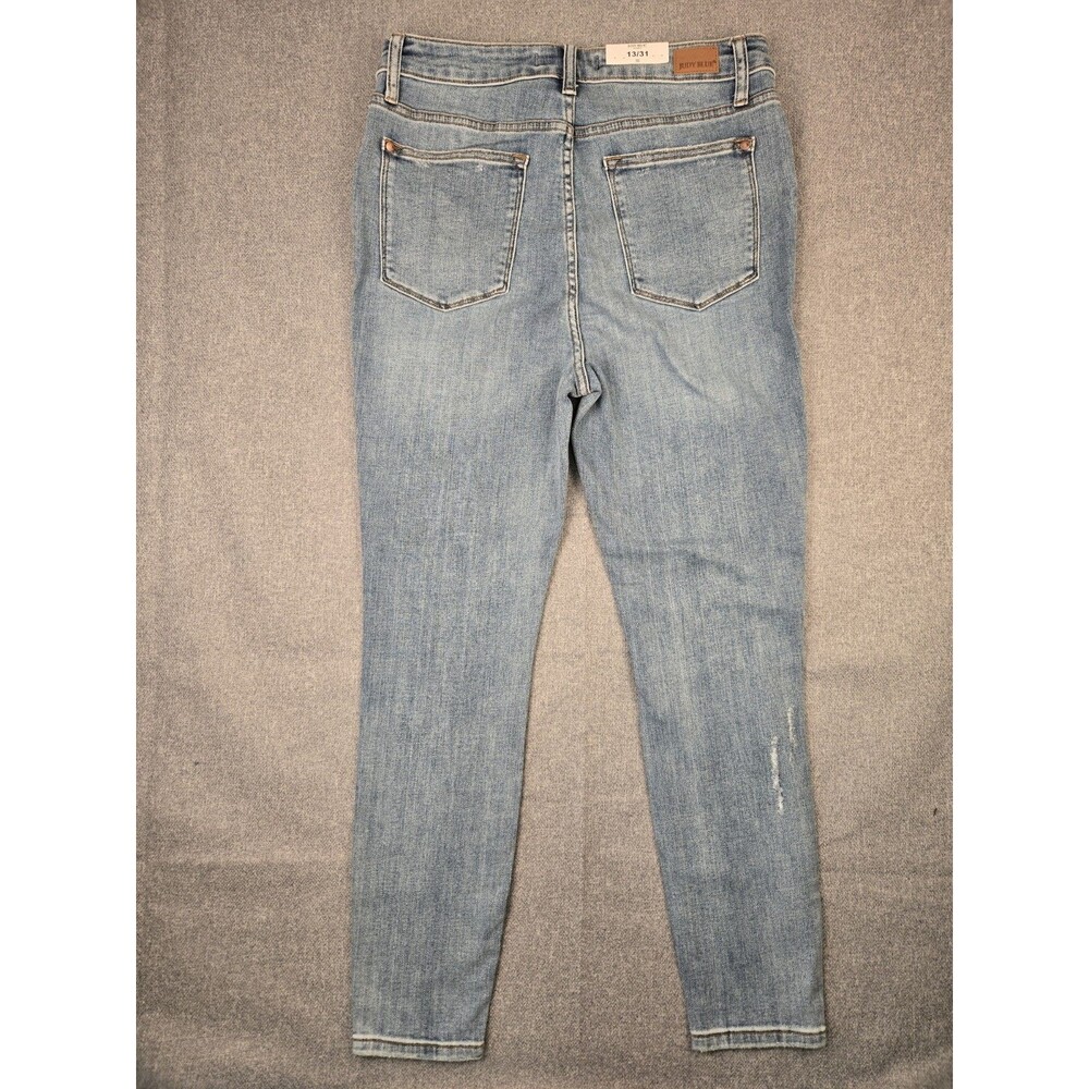 Judy Blue High Waist Control Top Skinny Jeans Medium Blue Distressed Size 13/31 - Picture 4 of 9